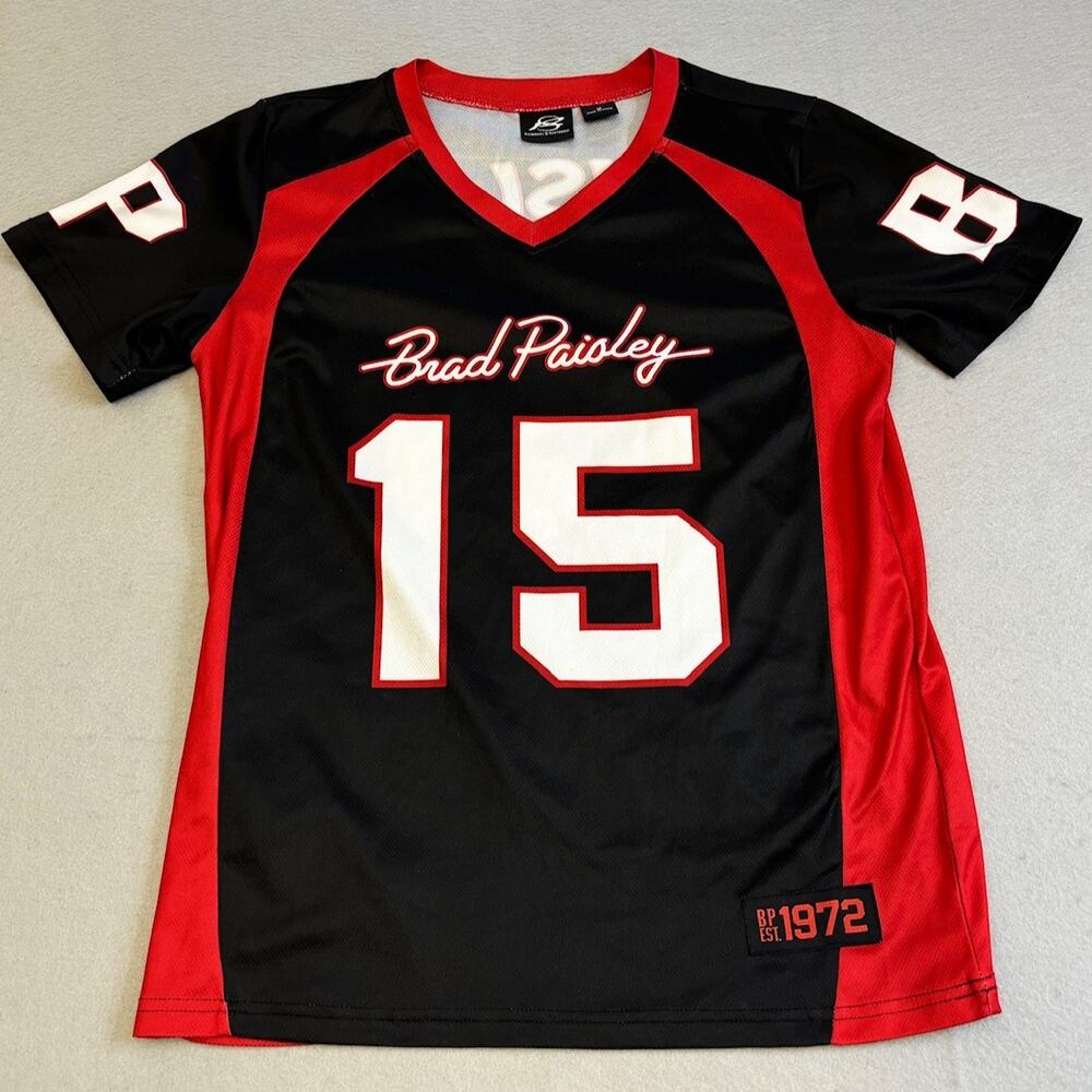 Richards Southern Brad Paisley Jersey Womens Medium Black Red 15 Country Music